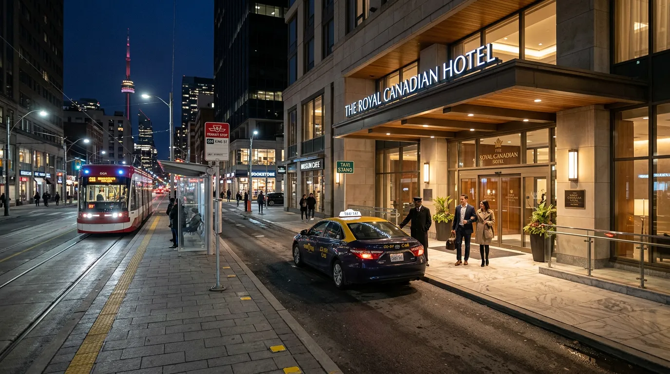 Toronto business hotel entrance near transit