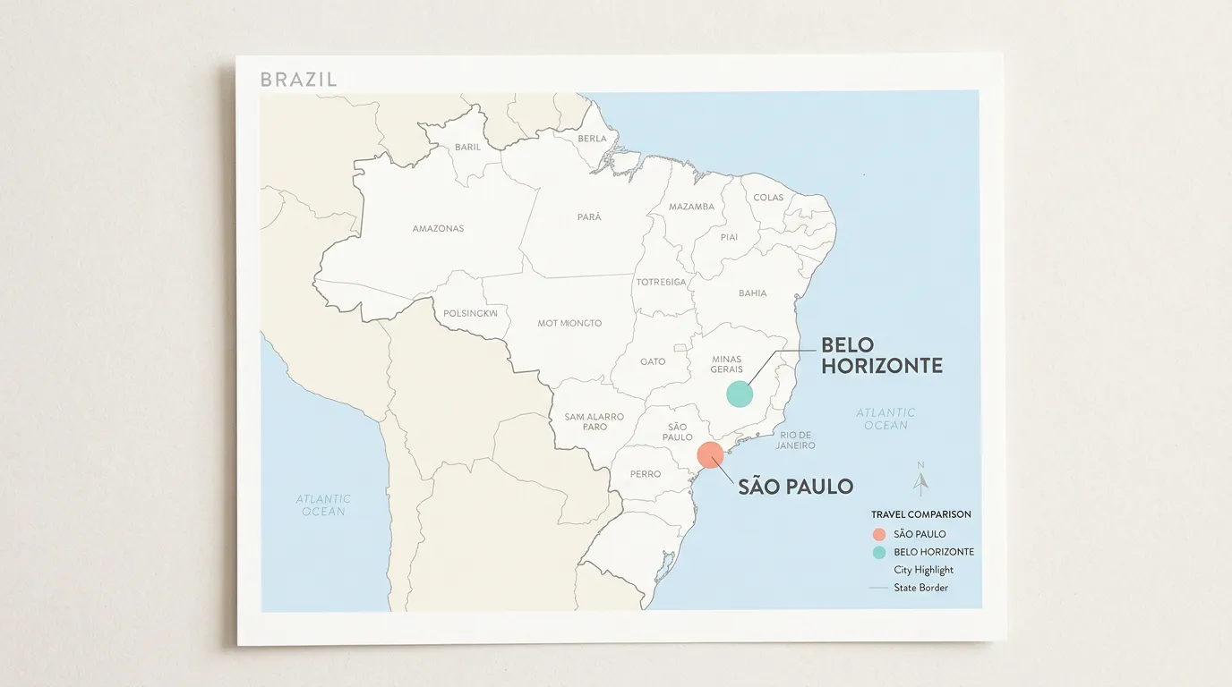 Map of Brazil highlighting Sao Paulo and Belo Horizonte for directory comparison.