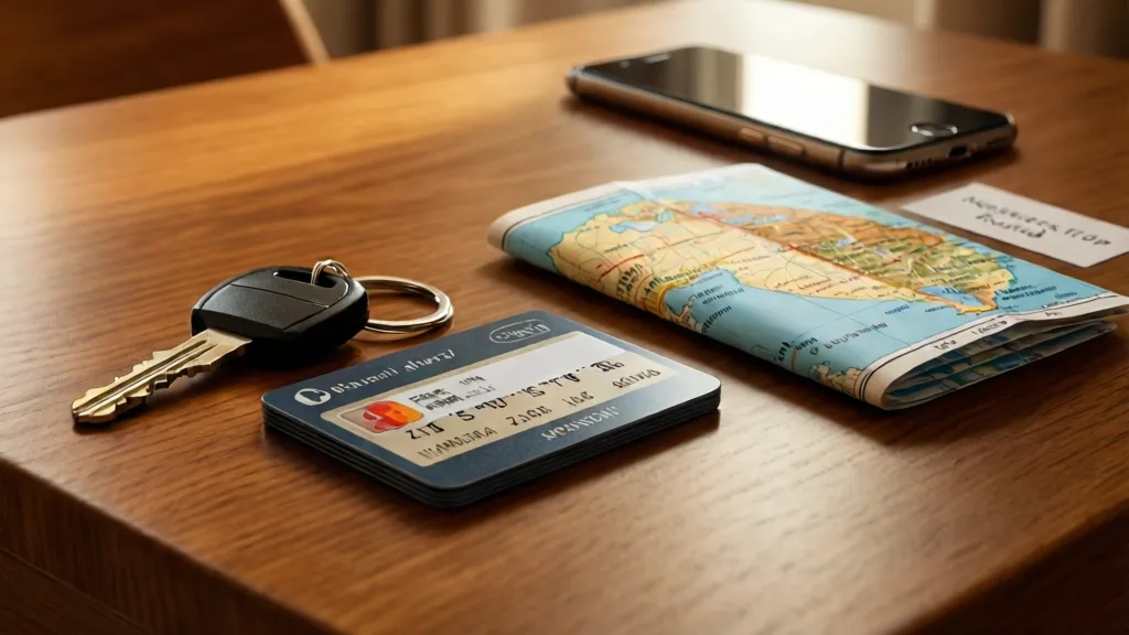 Serviced-apartment keycard and phone in Qormi used for planning discreet directory logistics.