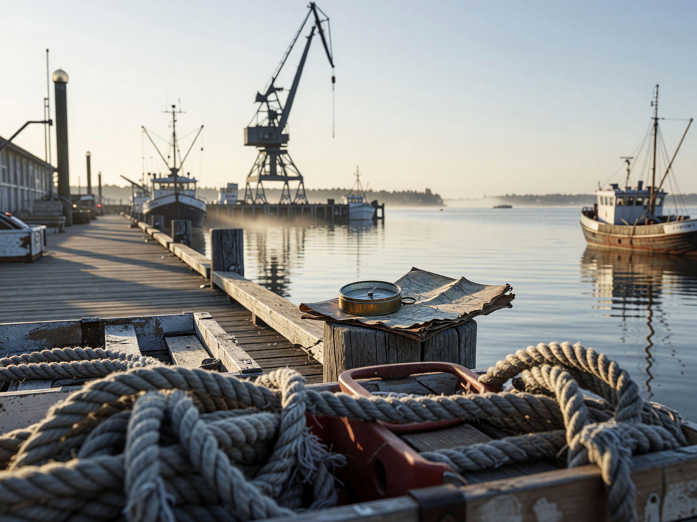 Nautical ropes and a compass on a German harbor boardwalk, symbolizing the search for verified profiles.
