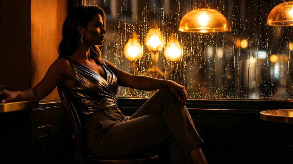 Silhouette of a woman in a cafe at night representing the Schiebroek transport case study.